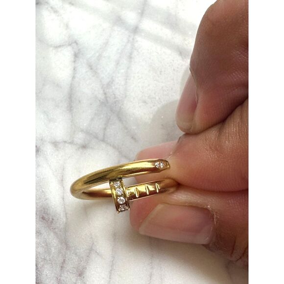 Gold Nail Zirconia Ring Band Size 6 - Picture 4 of 5